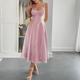 Elegant Graceful Strap Jacquard Maxi Dress Women&