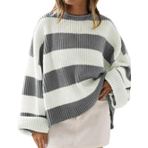Loose Striped Sweater Fashion Casual Long Batwing Sleeve Round Neck Pullover Knit Tops Women Clothing