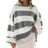Loose Striped Sweater Fashion Casual Long Batwing Sleeve Round Neck Pullover Knit Tops Women Clothing