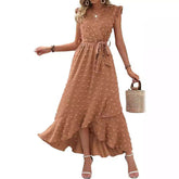 Dress Ruffle Sleeve S Wave Bohemia Elegant Maxi Dress Khaki