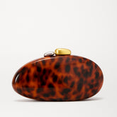 New Fashion Special-shaped Dinner Clutch in tortoiseshell design with decorative stones on top.