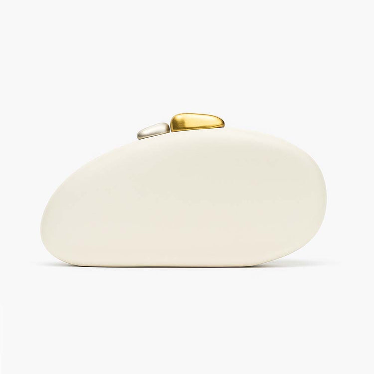 New Fashion Special-shaped Dinner Clutch in creamy white color with stylish metallic accents.