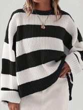 Loose Striped Sweater Fashion Casual Long Batwing Sleeve Round Neck Pullover Knit Tops Women Clothing
