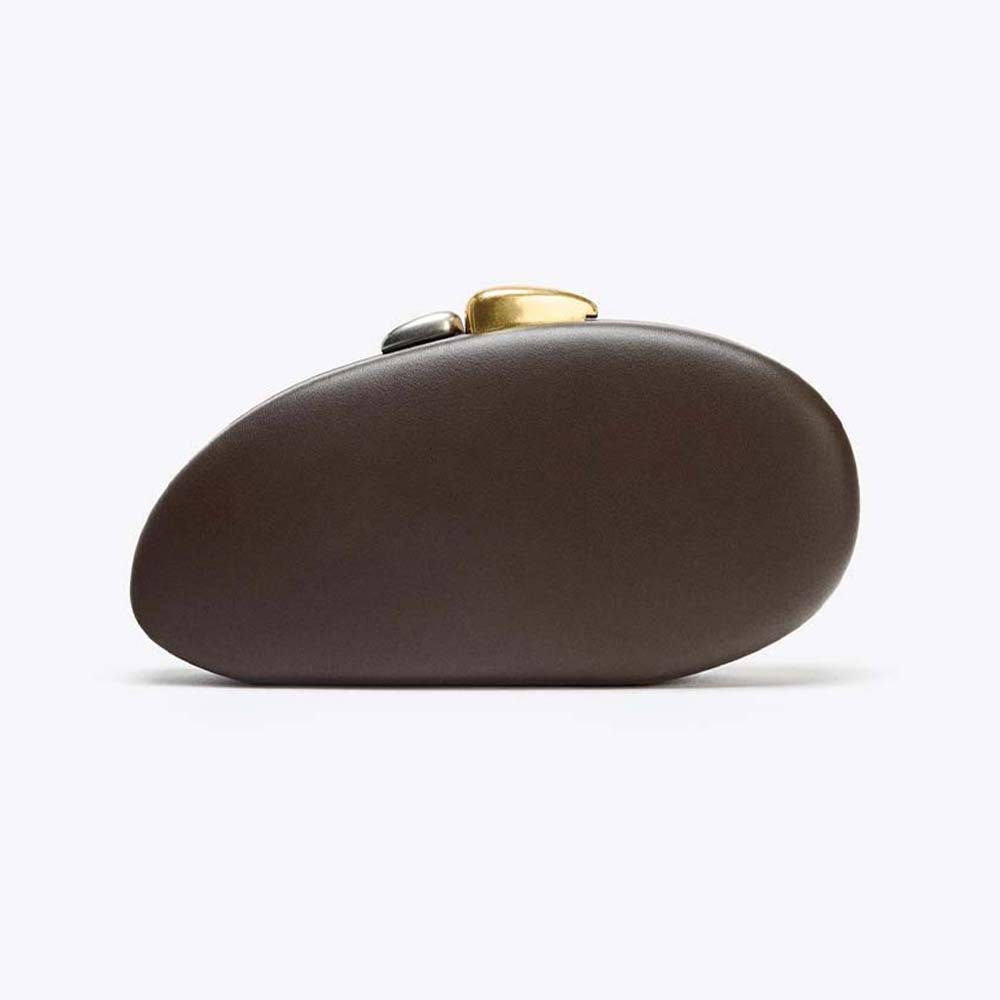 New Fashion Special-shaped Dinner Clutch in brown, showcasing its unique shape and hard material.
