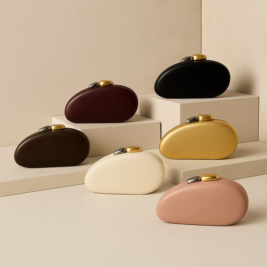 New Fashion Special-shaped Dinner Clutch in various colors displayed on a neutral background.