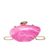 Oval shell acrylic evening bag in pink with gold closure and chain strap