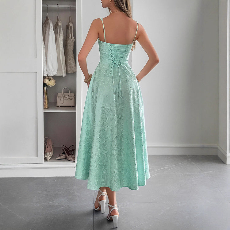 Elegant Graceful Strap Jacquard Maxi Dress Women&