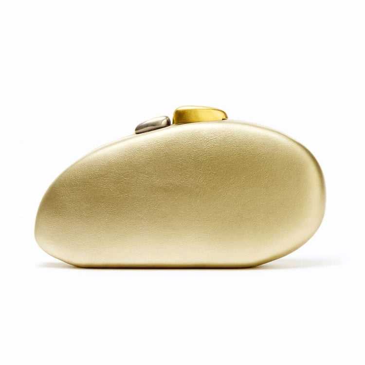 New Fashion Special-shaped Dinner Clutch in elegant gold color with unique shape and stylish closure.