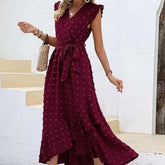 Dress Ruffle Sleeve S Wave Bohemia Elegant Maxi Dress Red