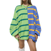 Striped Knitted Long-sleeved Sweater For Women