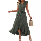 Dress Ruffle Sleeve S Wave Bohemia Elegant Maxi Dress Green