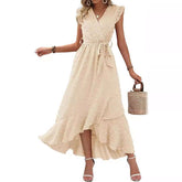 Dress Ruffle Sleeve S Wave Bohemia Elegant Maxi Dress White