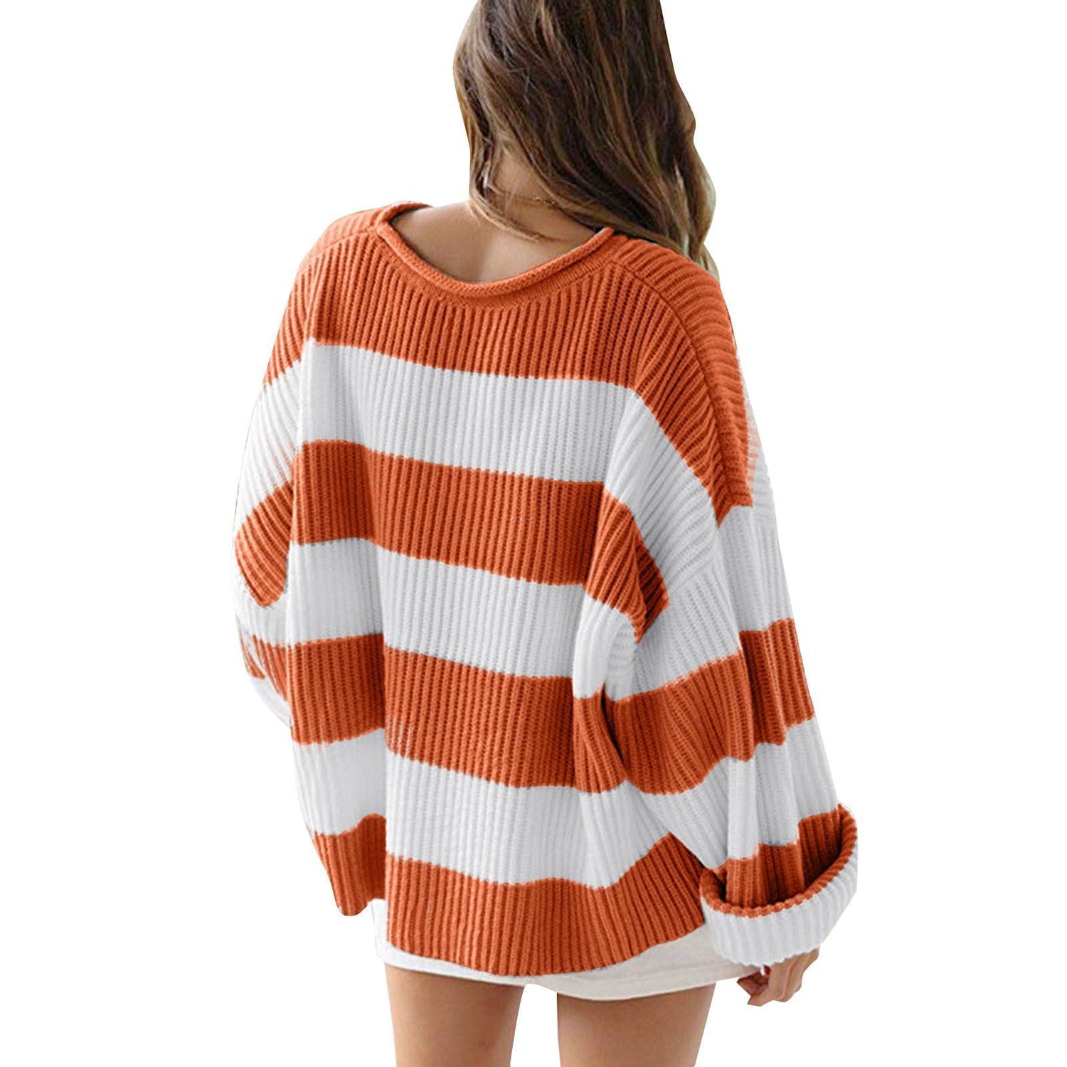 Loose Striped Sweater Fashion Casual Long Batwing Sleeve Round Neck Pullover Knit Tops Women Clothing