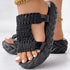 Braided knit platform sandals featuring a unique braided strap design and thick sole for comfort and style.