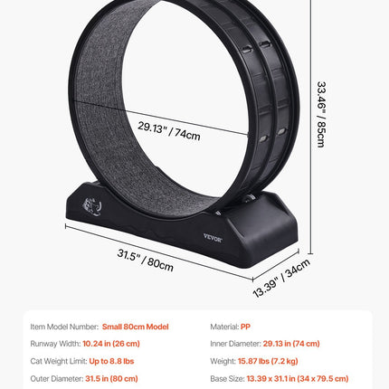 Cat Exercise Wheel 31.5 In Large Indoor Cat Running Wheel Treadmill Black
