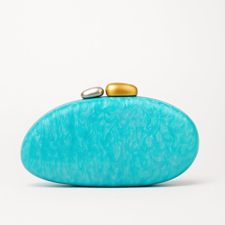 New Fashion Special-shaped Dinner Clutch in turquoise with metallic accents on top