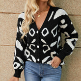 V-neck Long Sleeve Single-breasted Knitted Sweater