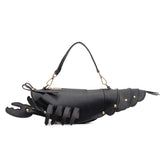 Korean style personalized messenger bag designed with unique lobster shape, featuring synthetic leather and rivets.