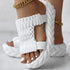 Platform sandals with braided knit design, open toe, rainbow stripes, perfect for summer. Braided knit summer sandals.