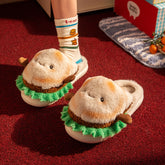 New Indoor Home Cute Cotton Slippers Women with fluffy design and green trim, perfect for cozy indoor wear.