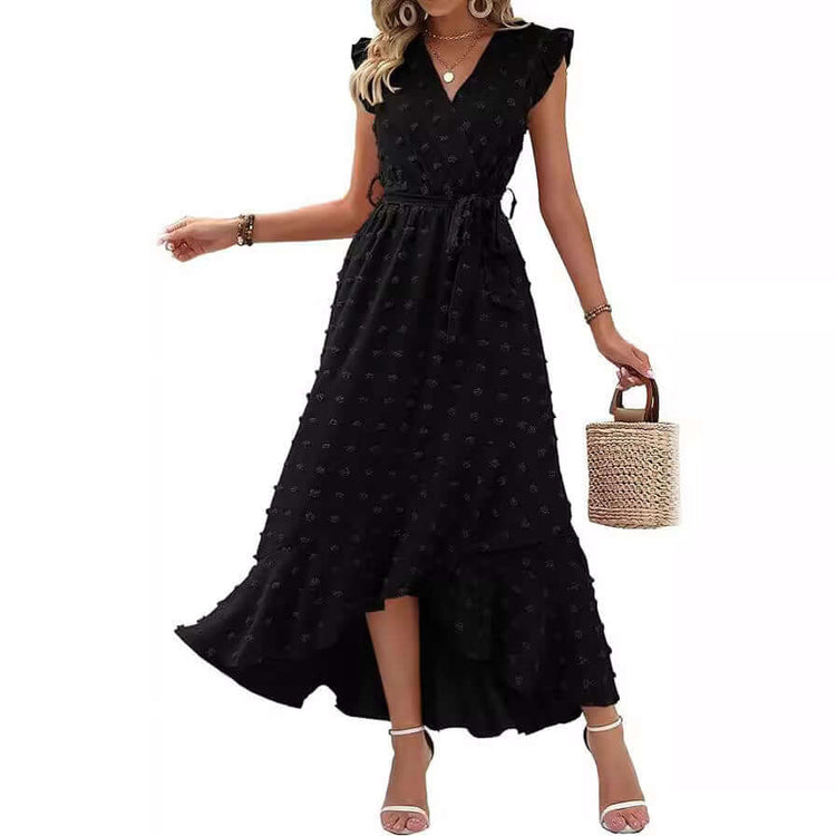 Dress Ruffle Sleeve S Wave Bohemia Elegant Maxi Dress Black