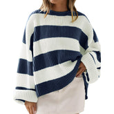 Loose Striped Sweater Fashion Casual Long Batwing Sleeve Round Neck Pullover Knit Tops Women Clothing