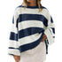 Loose Striped Sweater Fashion Casual Long Batwing Sleeve Round Neck Pullover Knit Tops Women Clothing