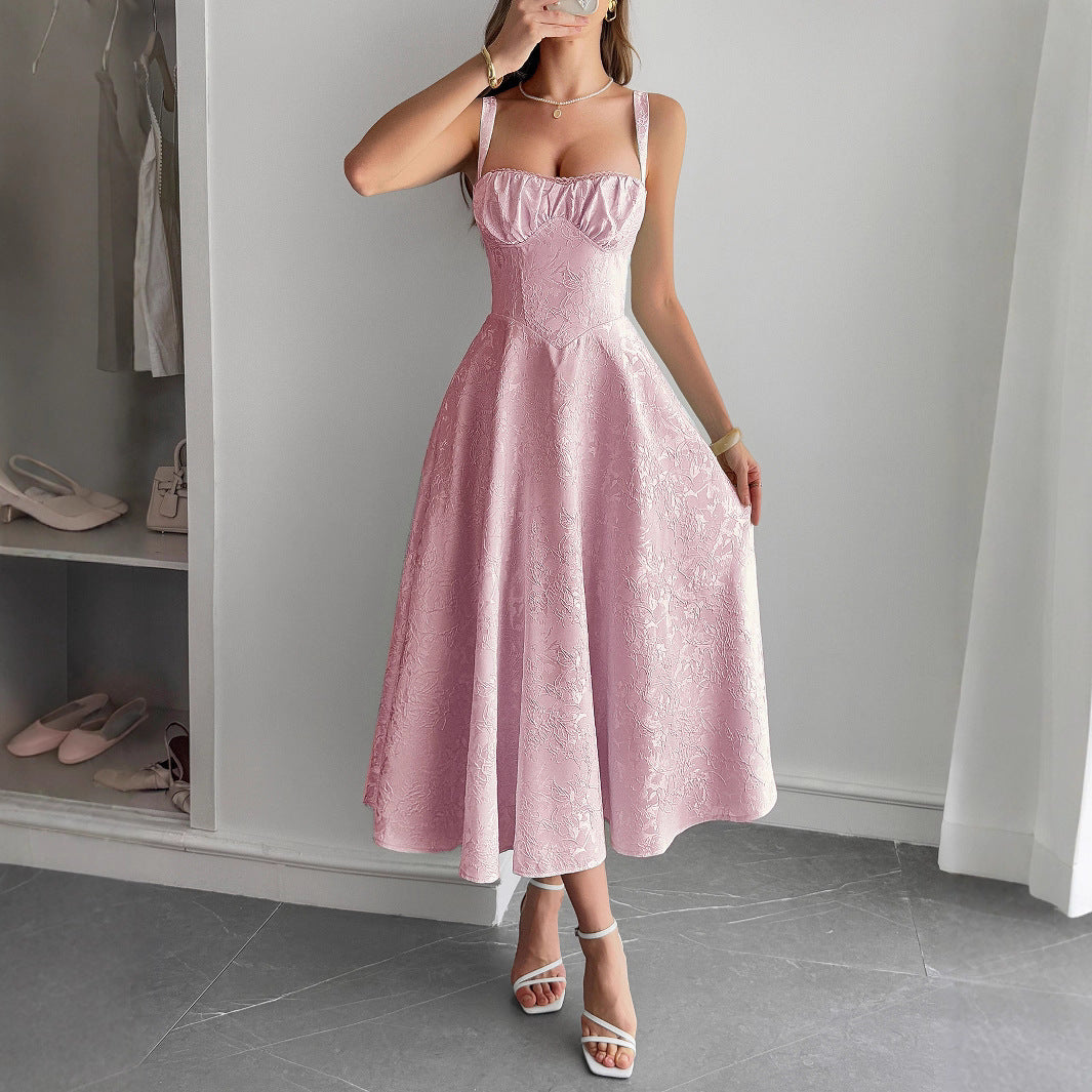 Elegant Graceful Strap Jacquard Maxi Dress Women&